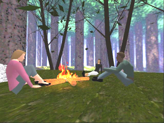 Forest scene depicting the campfire in the VE